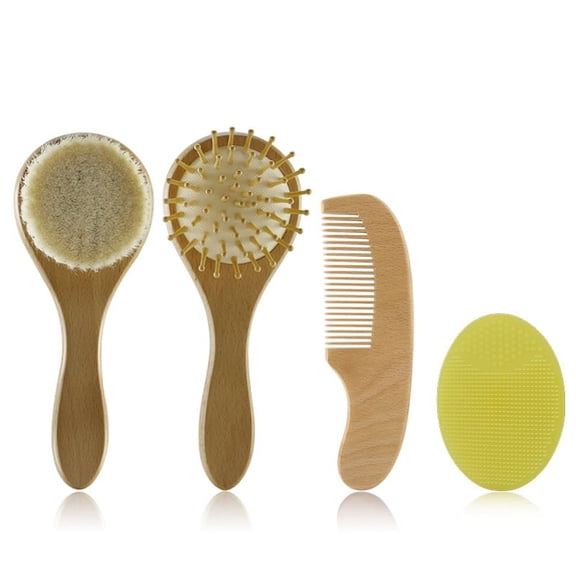 Baby combs and comb sets, newborn baby grooming kit wooden baby hair brush with soft goat bristles for babies