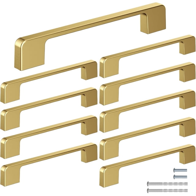 Tiradores para Cajones, 10 Piezas Manijas para Gabinetes Dorado Mate, Jaladeras para Cajones Agarraderas Tiradores para Gabinete, Jaladera para Mueble para Cocina, Baño y Dormitorio