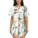 thumbnail image 1 of Fotbe Pretty Floral With Leaves Conjunto de Pijama Estampado para Mujer, 2 Piezas, Ropa de Dormir con Camiseta de Manga Corta y Shorts Suaves-Small, 1 of 6