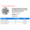 thumbnail image 2 of Rear Wheel Bearing Hub Assembly - Compatible with 2006 - 2011 Honda Civic with Rear Disc Brakes 2007 2008 2009 2010, 2 of 2
