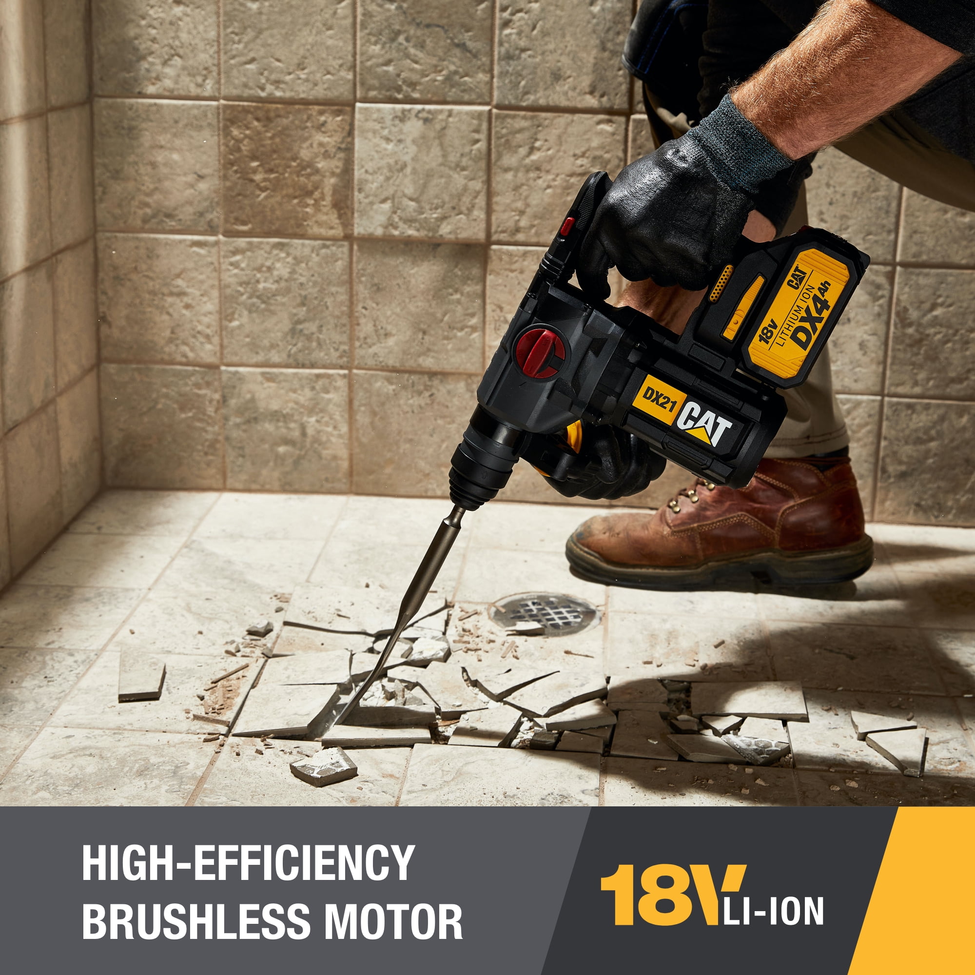 Caterpillar Cat® DX21 18V 1 FOR ALL 1” Cordless Rotary Hammer Drill with Brushless Motor