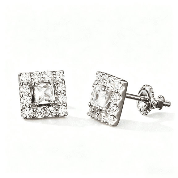KIJ 1 Carat Princess Cut Square Moissanite Stud Earrings, 925 Sterling Silver Rhodium Plated VVS1 Gra Certified Hypoallergenic Gifts for Men Women