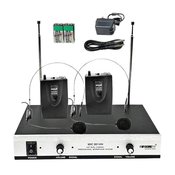 5 Core D0102H732WX 2 Channel Wireless Microphones with 2 Headset Portable Mini Mic Headset Microfono Inalambricos with Receiver - WM 301 HH - Black