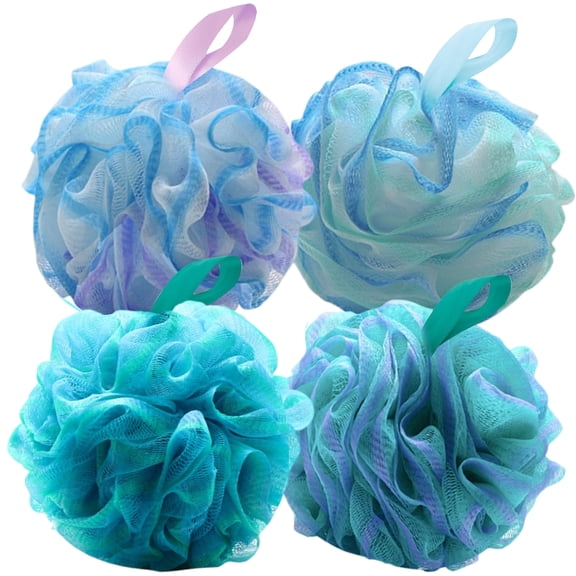 4 Pack Large Sponge Loofah Sponge, Colorful Mesh Bath Sponge Shower Pouf, Gentle Exfoliating Shower Loofahs for Daily Bath Cleansing