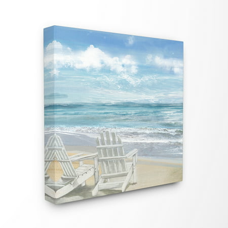 Stupell White Adirondack Chairs on the Beach Canvas Art 