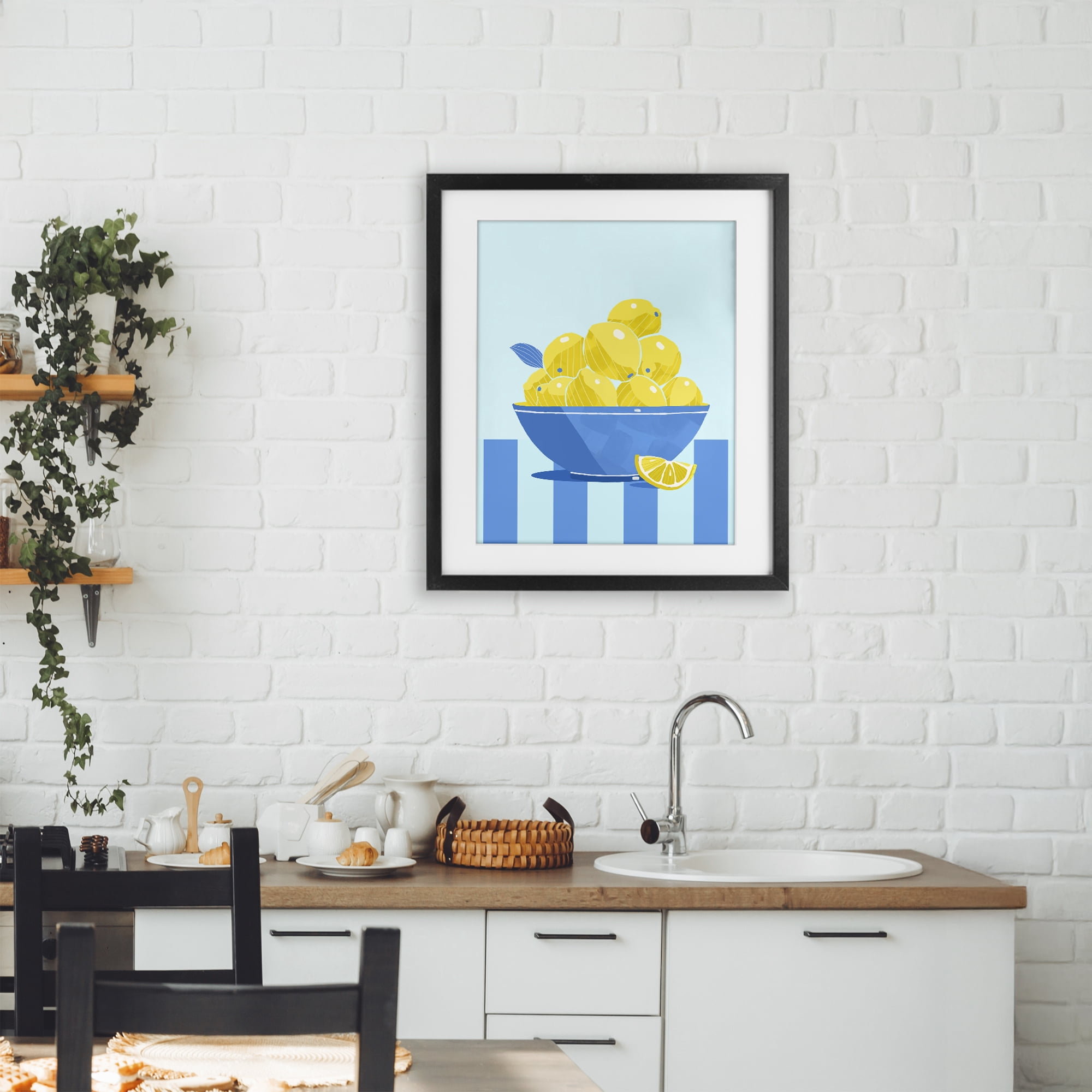 Stupell Industries Yellow Lemon Bowl Striped Black Framed Print Under Glass, design by Lucca Sheppard