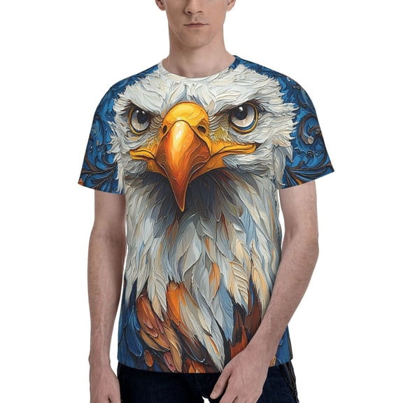 Men's 3D Graphic T-Shirts Short Sleeve Crewneck Tee, Bald Eagle