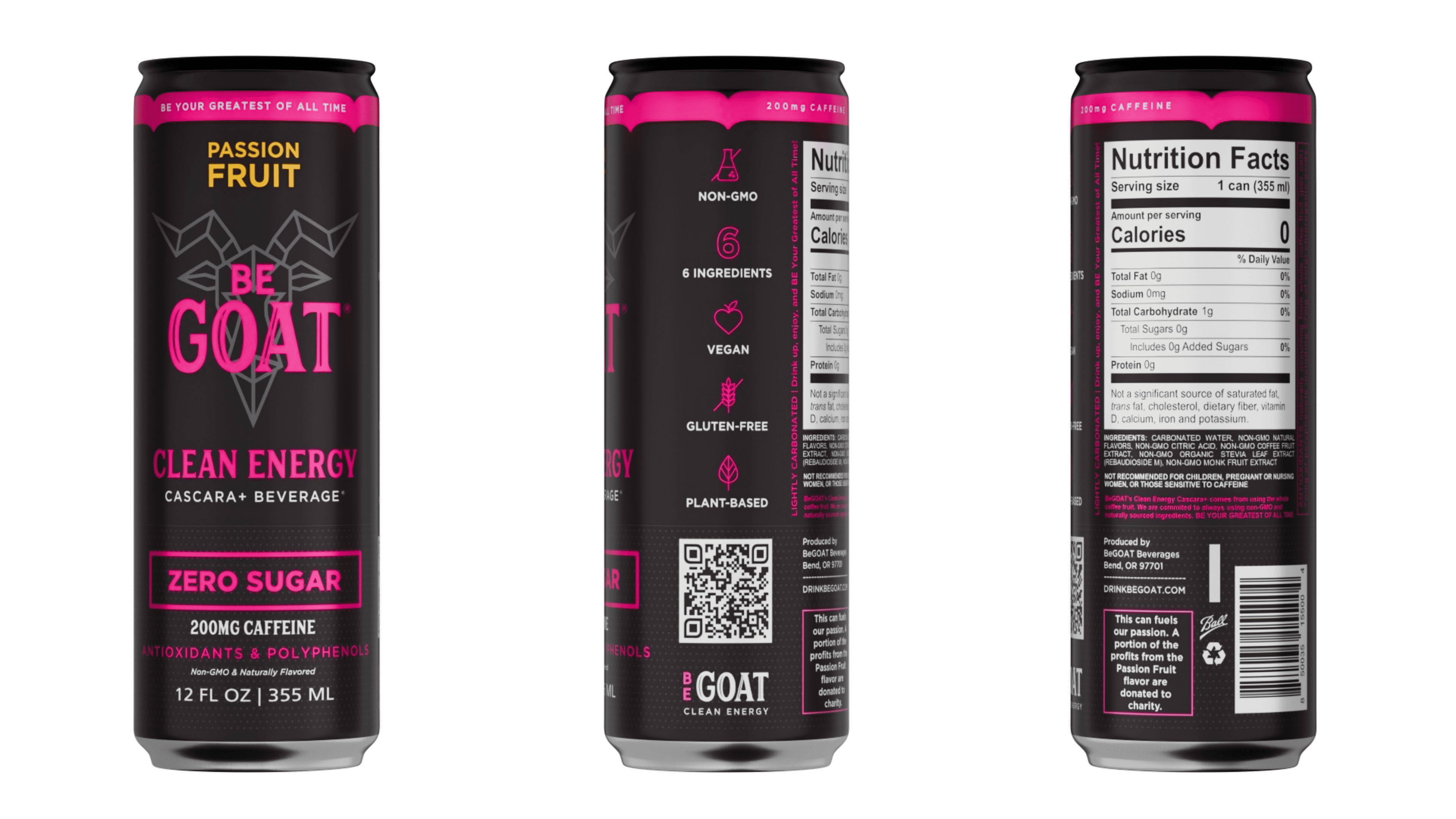 BeGOAT Passion Fruit Zero Sugar Clean Energy Drink, 12 oz can (12 Pack)