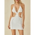 thumbnail image 4 of Elippeo Women Halter Bodycon Mini Dress, Sleeveless Tie Backless Hollow Out Knit Beach Dress, 4 of 10
