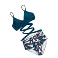thumbnail image 5 of Womens Bathing Suit Solid Spaghetti Strap Bikini Tops Leopard Print Bikini Panties Set, 5 of 7