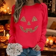 thumbnail image 2 of Trendfront Womens Halloween Pumpkin Face Sweatshirts Crewneck Long Sleeve Rhinestone Graphic Jack O Lantern Design Casual Fall Pullover Tops, 2 of 5
