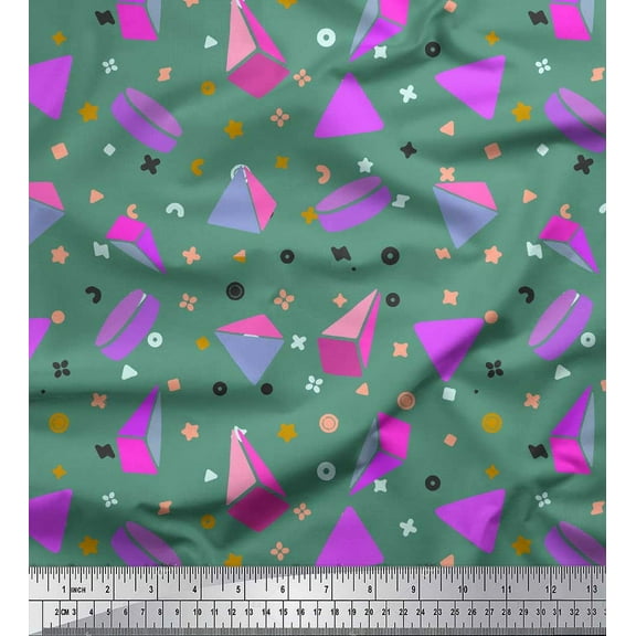 Soimoi Green Cotton Duck Fabric Pyramid & Triangle Geometric Fabric Prints By Yard 42 Inch Wide