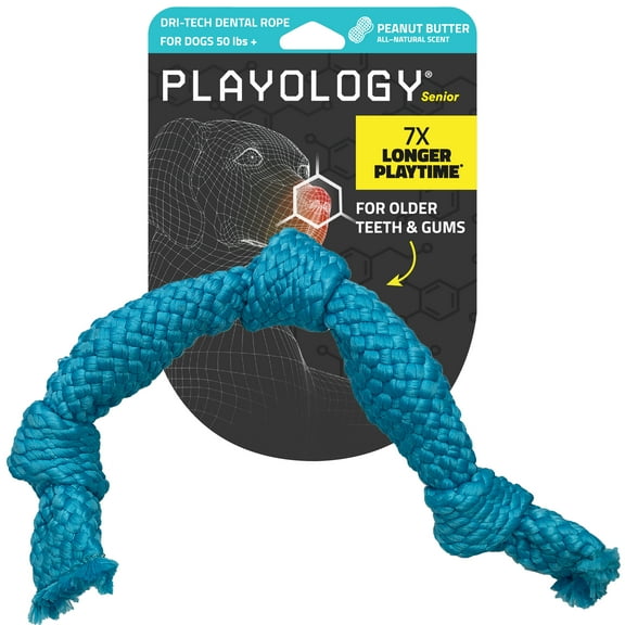 Playology Dog Toys | Dental Chew Rope For Senior Dogs, Peanut Butter Scented Toy - Jumbo