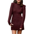 thumbnail image 2 of AOOCHASLIY Sweaters Fall Clothes Womens Fall Winter Casual Loose Warm Solid Color Long Sleeve Round Neck Long Sleeve Sweater Dress, 2 of 5