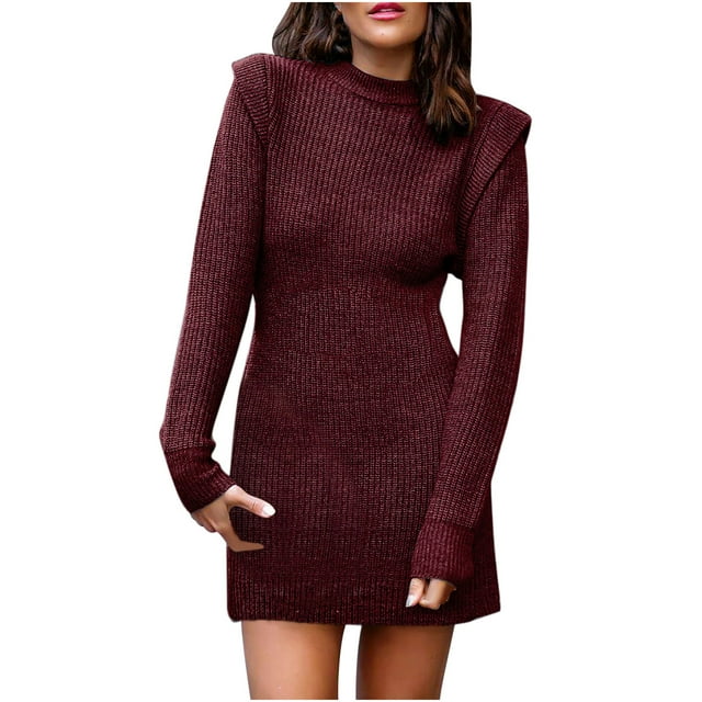 IROINID Chandail à Encolure Ronde pour Femme, Couleur Unie, Confortable, Mi-Long, Manches Longues, Automne et Hiver, Robe Chandail Chaude et Aguichant