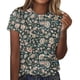 thumbnail image 2 of Fiudx Ofertas de La Semana Mujer Verano Ocio Moda Estampado de Flores Cuello Redondo Manga Corta Top/Camisa, 2 of 4