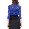 thumbnail image 3 of INSPIRE CHIC Cardigan Court Élégant à Col à Volants pour Femmes, Haut en Dentelle Florale Transparente Bleu Marine TP, 3 of 7
