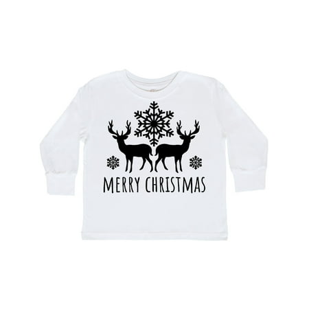 

Inktastic Merry Christmas Black Reindeer Silhouette with Snowflakes Gift Toddler Boy or Toddler Girl Long Sleeve T-Shirt
