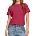 thumbnail image 6 of Womens Summer Short Sleeve Tops Crew Neck Lightweight Pullover Sweaters Loose Casual Basic T-Shirt, 6 of 9