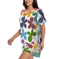 thumbnail image 2 of Fuzoiu Colorful Butterflies Print Women's Short-Sleeved Pajama Set,Lounge Sleepwear Set,Womens Pajama Sets 2 Piece,Button-Up Top and Shorts with Pockets-Medium, 2 of 7