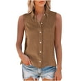 thumbnail image 6 of Frostluinai Womens Sleeveless Button Down Shirt Collared Cotton Linen Blouse Casual Office Shirts Basic Solid Splie Hem Tank Tops, 6 of 7