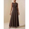 thumbnail image 5 of Rust Brown Textured Sleeveless A-Line Maxi Dress For Summer Festival, Vacation, Beach, Street Style, 5 of 8