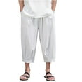 thumbnail image 2 of Sakmal White Casual Pants for Men 7/8th Chino Pant Linen Solid Lightweight Mens Trousers, 2 of 7