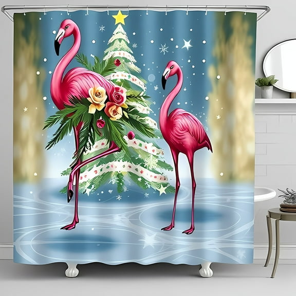 Whimsical Christmas Shower Curtain - Tropical Holiday Decor with Snowflakes & Festive Tree