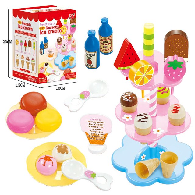 Kitchen Simulation Pretend Play DIY Ice Cream Cupcake Stand Early Educational Game Plastic Toy For Children Kids Gift 22Pcs/Set zhangmengya LED