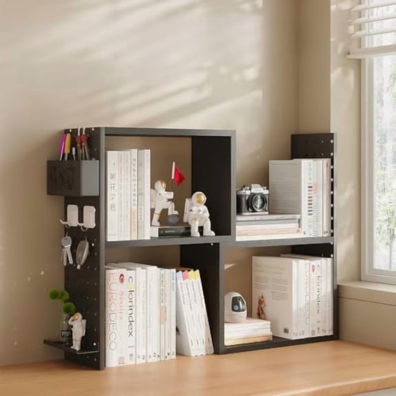 Small Bookshelf Black Kids Bookshelf, Mini Bookshelf 2 Shelf Bookcase Desktop Adjustable Stretch Shelf for Office, Students, Children, Study Table Storage Rack$$Home Decor, Kitchen, & Other