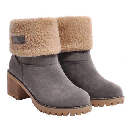 

Women Snow Boots Suede Thickened Cotton Thick Sole Middle Heels Winter Shoes 41