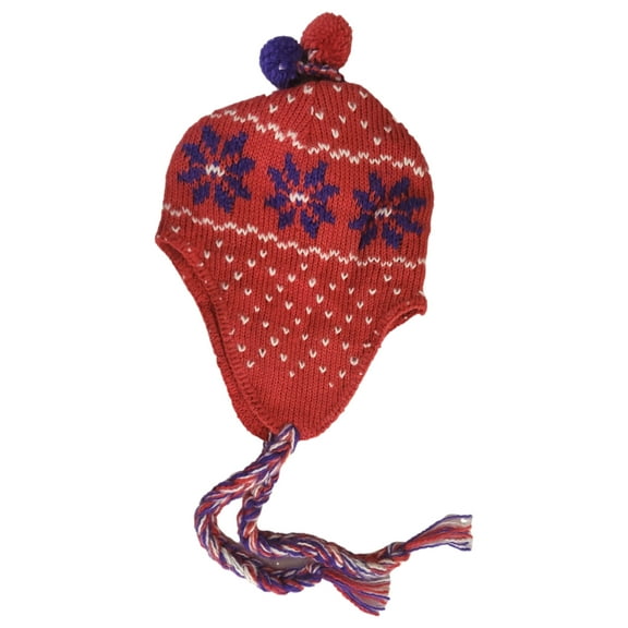 Womens Braided Pink & Purple Knit Snowflake Trapper Hat