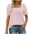 thumbnail image 6 of Tops for Women Summer Casual Ruffle Trim Sleeve Square Neck T-Shirts, Striped Printed Loose Fit Blouse, Stylish and Comfortable Short Sleeve Top, Limited Time Off, 6 of 6
