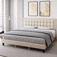 thumbnail image 4 of Full Size Bed Frame, Linen Upholstered Platform Bed Frame with Button Headboard, Beige, 4 of 7