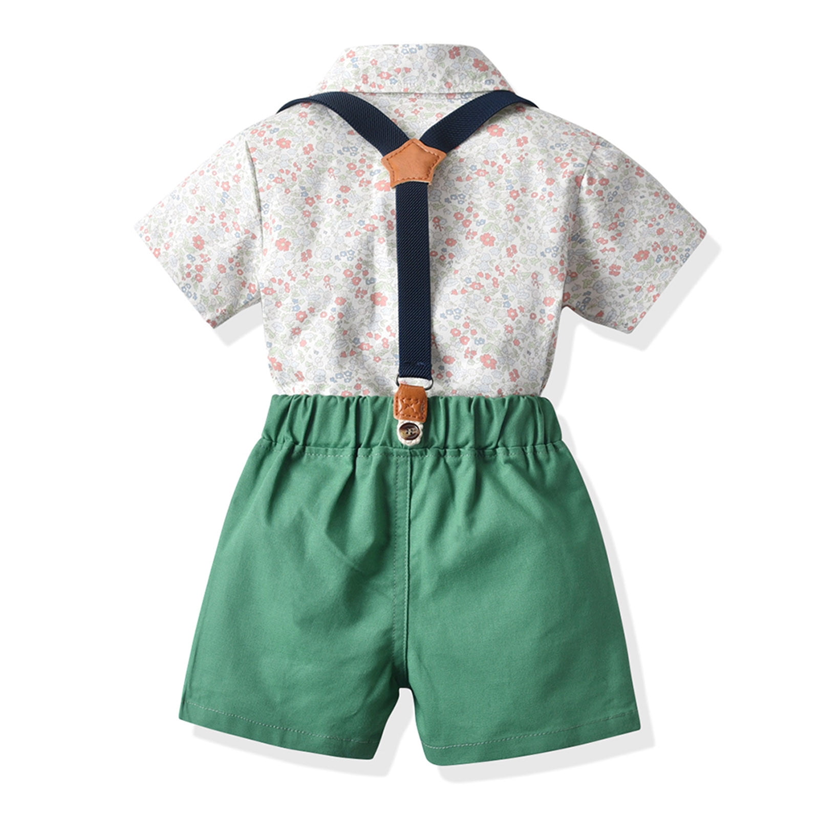 Ketyyh-chn99 Toddler Boys Formal Outfit Toddler Boy Clothes Suit 2 Piece Formal Dress Shirt With Bowtie Overall Short Suspender Pants Boys Gentleman Wedding Outfits Set Size for 6-12 Months,White