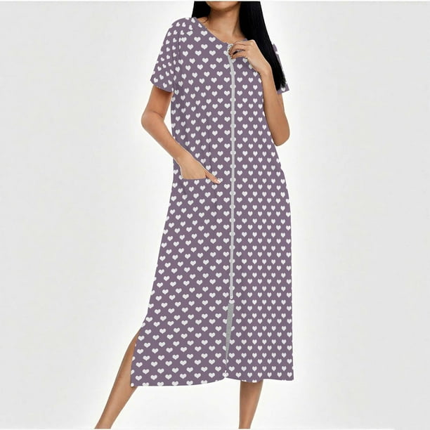 Camisón largo con cremallera para mujer, bata de punto, largo completo, color degradado, con bolsillos