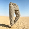 thumbnail image 4 of Men's Linen Jogger Pants, Elastic Waist with Drawstring, Casual Tapered Trousers with Cuffed Ankles Beige M, 4 of 6