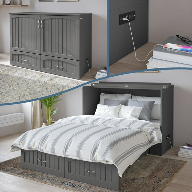 AFI Southampton Lit Escamotable Moderne en Bois Massif Format Double avec Matelas, Gris