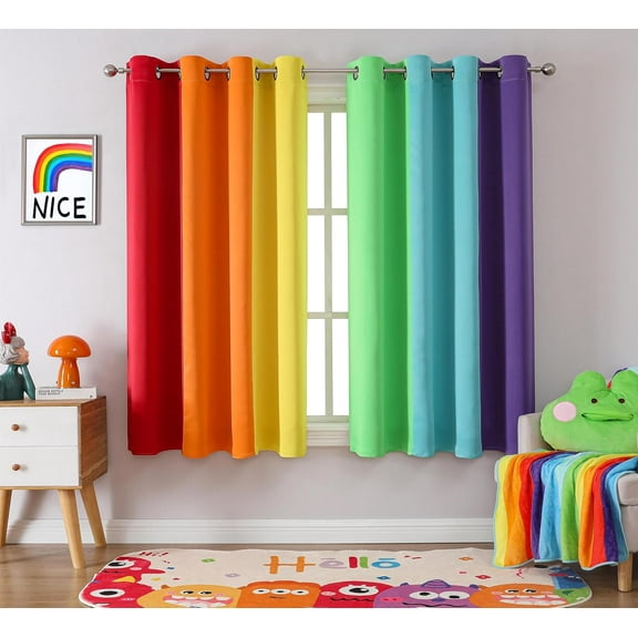 Rainbow Curtains Blackout Curtains Length for Bedroom Living Room Classroom Nursery Colorful Room Darkening Grommet Curtains Patchwork 42"W x 84"L (Pack of 2)
