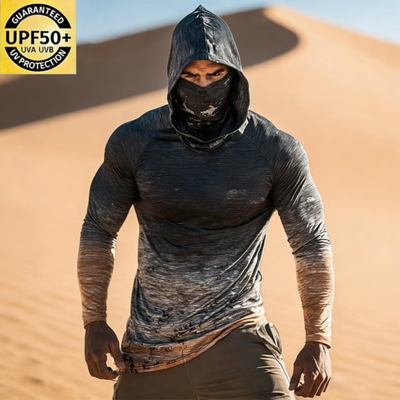 VBVC Men's UPF 50 Long Sleeve Sun Protection Hoodie with Face Cover,Quick Dry Breathable Outdoor Hiking Fishing Shirt For Men,Gray,S-3XL