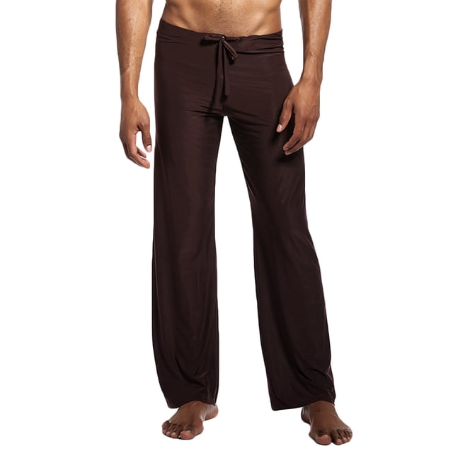 Pantalones de yoga largos para hombre, pantalones de pijama casuales de color liso, pantalones deportivos de cintura media con cordón, pantalones de poliéster para hombre