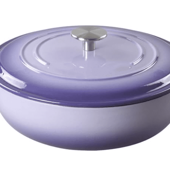 Cast Iron Dutch Oven Shallow Casserole Braiser with Dual Handle, 3.8 QT, Purple