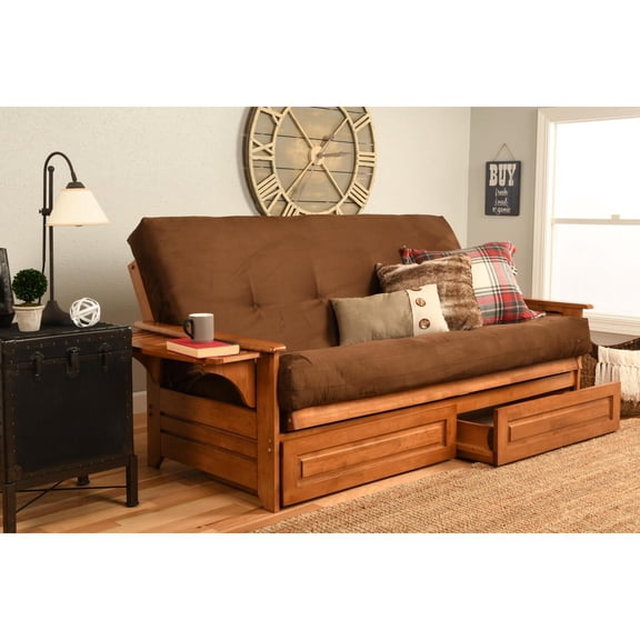 Kodiak Furniture Phoenix Full Futon with Storage Drawer-Color:Barbados/Brown,Style:Suede Chocolate Mattress