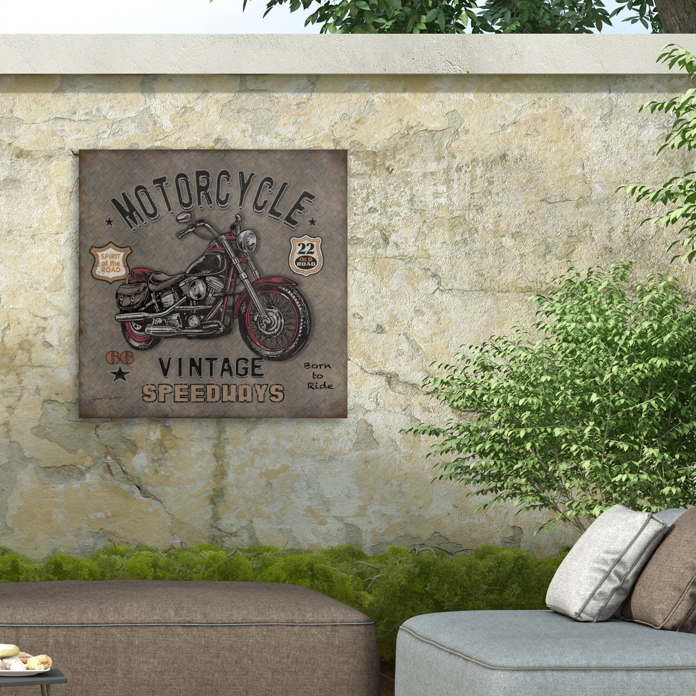 Jean Plout 'Motorcycle Speedway 1' Outdoor Canvas 35x35