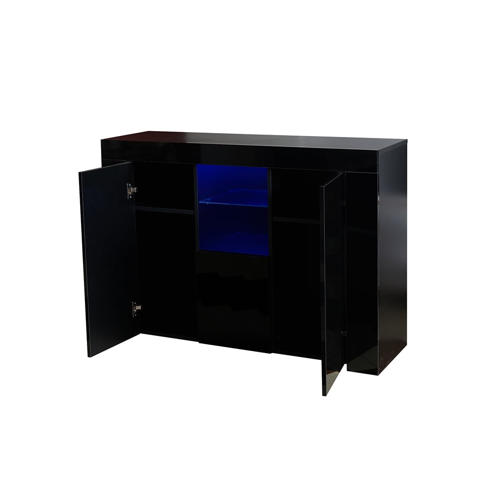 Kadyn Kitchen Sideboard Cupboard, Accent Storage Cabinet with LED Light, High Gloss Buffet Storage Cabinet with Drawer and 2 Doors, Balck Kadyn Kitchen Sideboard Cupboard, Accent Storage Cabinet with LED Light, High Gloss Buffet Storage Cabinet with Drawer and 2 Doors, Balck