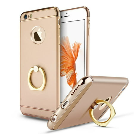 Gold Luxury Ring Holder Kickstand Hard Aluminum Hybrid Protective Case Cover for iPhone 6S 6