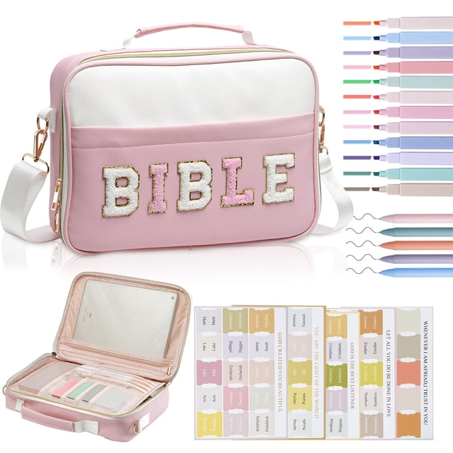 Funda para biblias KOPKOFT, organizador grande de piel rosa
