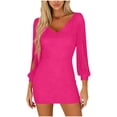 thumbnail image 3 of TaTaai Ladies Casual V Neck Long Sleeve Solid Color Bodycon Dress Tassel Design High Waist Slim Fit All Season Daily Wear Gift, 3 of 7
