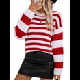 thumbnail image 1 of Suéter de Rayas para Mujer, Jersey de Cuello Redondo, Tejido de Punto Acanalado de Larga, Moderno, Informal, Suave. Rojo S, 1 of 10