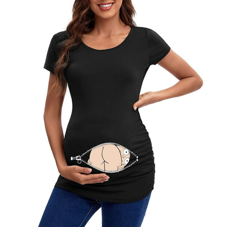 WAJCSHFS Maternity Scrubs Women's Maternity Nursing Tops Short Sleeve V  Neck Breastfeeding Tee Shirts Pregnancy Tops (Black,L)